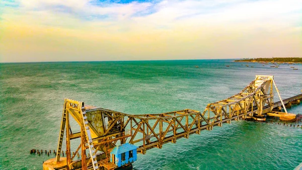 Pamban bridge across the sea in Rameshwaram, India.