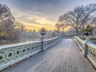 Central Park, New York City, öbür tarafa The Lake bulunan bir dökme demir köprü yay köprüdür 