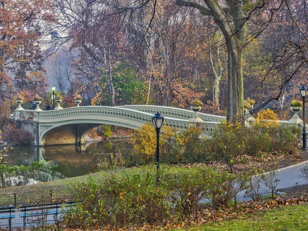 弓橋は 湖を越えセントラル パーク ニューヨーク市に位置する鋳鉄橋です — ストック写真
