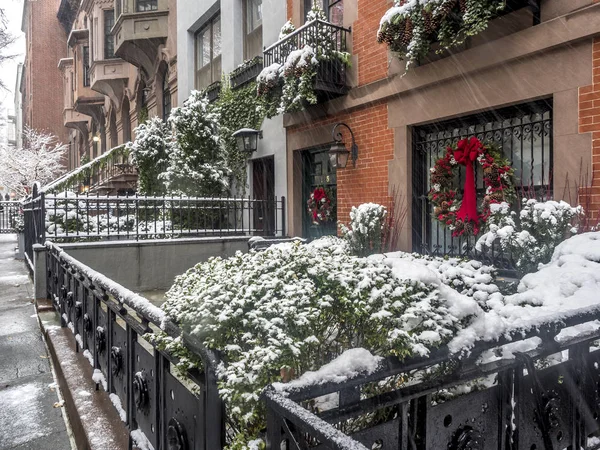 Brownstone Una Casa Adosada Piedra Arenisca Triásica Marrón Revestida Con — Foto de Stock