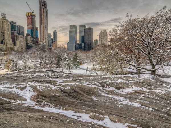 Central Park, New York City after winter snow storm