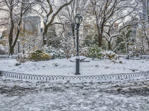 中央公园 纽约城市在冬天暴风雪以后 — 图库照片