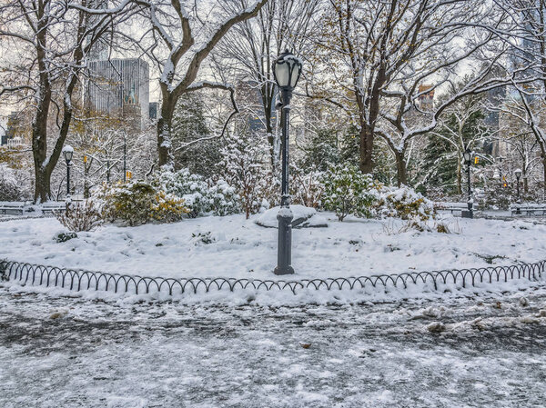 Central Park, New York City after winter snow storm