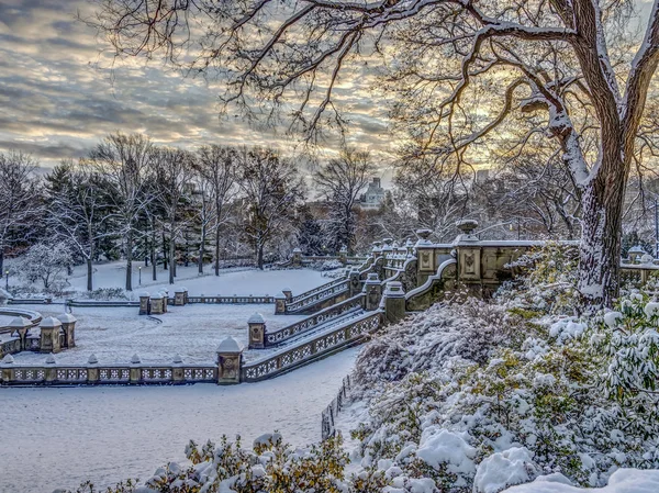 Bethesda Terrace Och Fontänen Har Utsikt Över Sjön New Yorks — Stockfoto