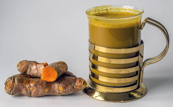 Tumeric Latte Special Glass Table — Stock Photo, Image