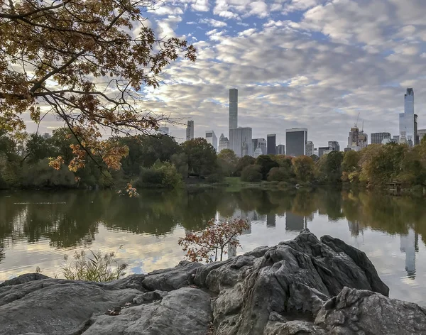 Lago Central Park New York City Autunno Mattina Presto — Foto Stock