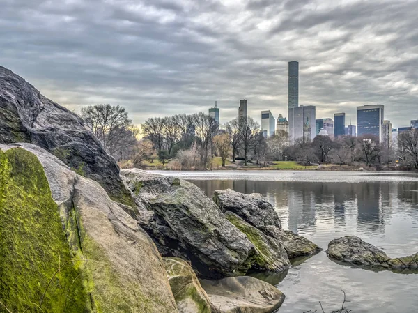 Lago Central Park Nueva York Invierno Temprano Mañana — Foto de Stock