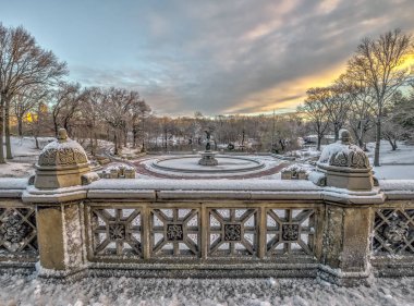 Central Park, kış, kar fırtınası sonra Manhattan, New York City