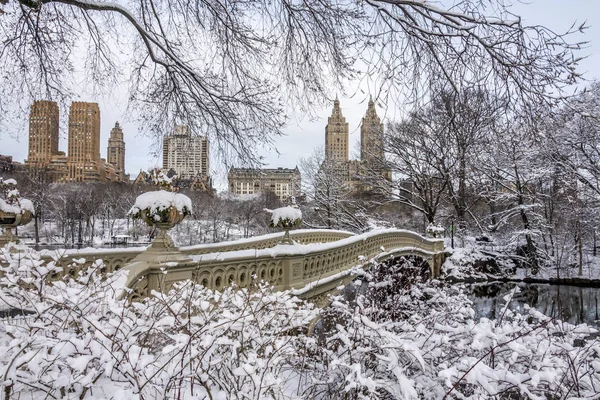 Central Park Manhattan New York City Vintern Bow Bridge Efter — Stockfoto