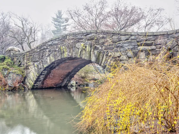 Gapstow Bridge Central Park New York Ity Foggy Misty Day — Stock Photo, Image