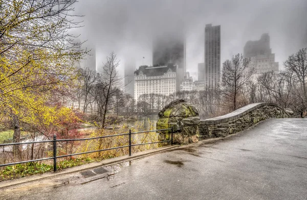 Ponte Gapstow Central Park New York Giorno Nebbioso Nebbioso — Foto Stock