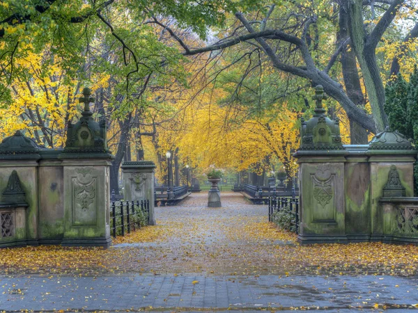 Central Park Mall Gehweg Durch Die Mitte Spätherbst — Stockfoto