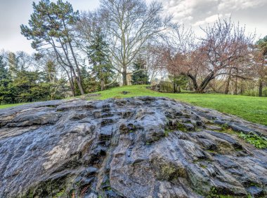 Central Park, Manhattan, New York City büyük kaya ile bahar