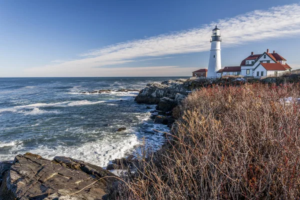 Portland Head Işık Cape Elizabeth Maine Tarihi Bir Deniz Feneri — Stok fotoğraf