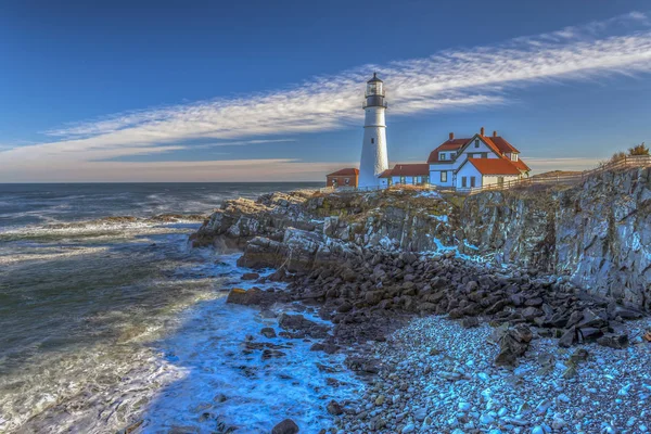 Portland Head Light Faro Histórico Cape Elizabeth Maine Por Mañana — Foto de Stock