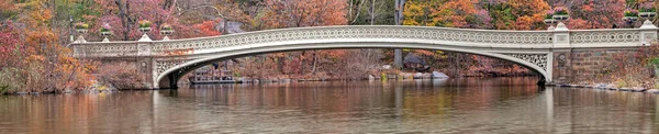 Bow bridge, Central Park, New York City in late autumn on clear day