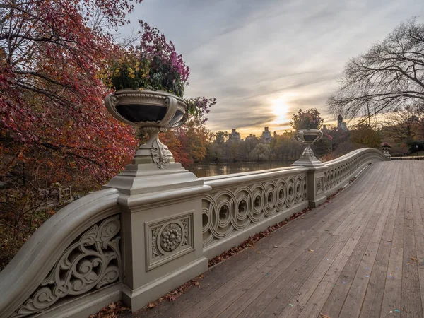 Most Łukowy Central Park Nowy Jork Wcześnie Rano Późną Jesienią — Zdjęcie stockowe