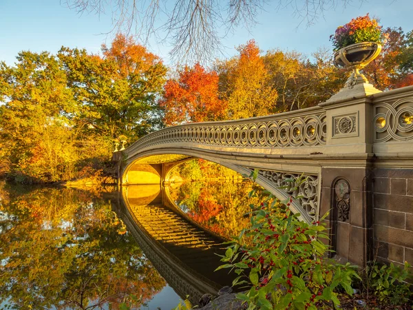 Central Park New Yoprk City Bågbro Slutet Hösten — Stockfoto