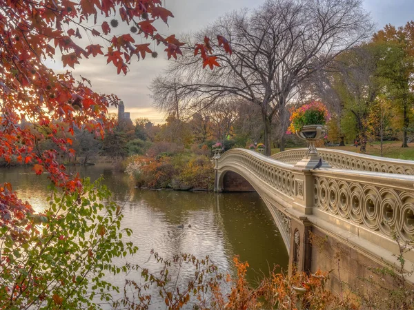 Most Łukowy Central Park Nowy Jork Późną Jesienią — Zdjęcie stockowe