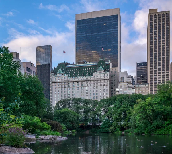 Yazın New York 'ta Central Park' ta Plaza Oteli 'nin önünde.