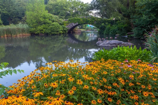 Gapstow Bridge Central Park Frühling Mit Blumen — Stockfoto