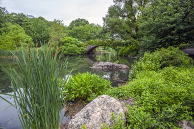 Yazın sonlarında Central Park 'taki Gapstow Köprüsü.
