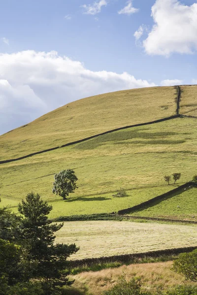 Britse Platteland Scène Van Heuvels Blauwe Hemel Edale Valley Het — Stockfoto