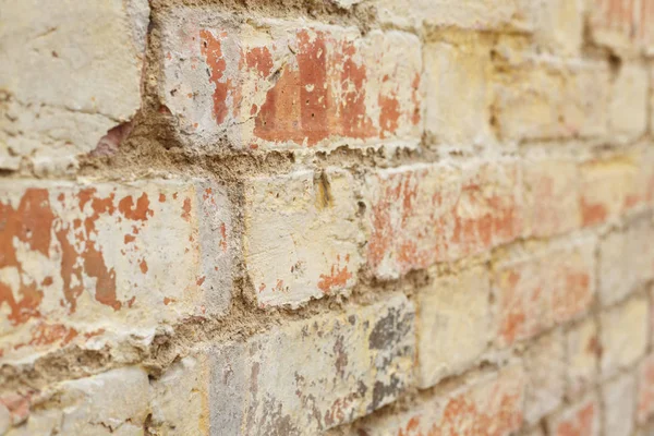 Detail Der Alten Ziegelmauer Verstört Und Verblasst Ideal Für Grunge — Stockfoto