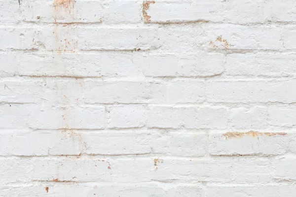 Closeup Old Brick Wall Painted White Distressed Peeling Stained Ideal — Stock Photo, Image