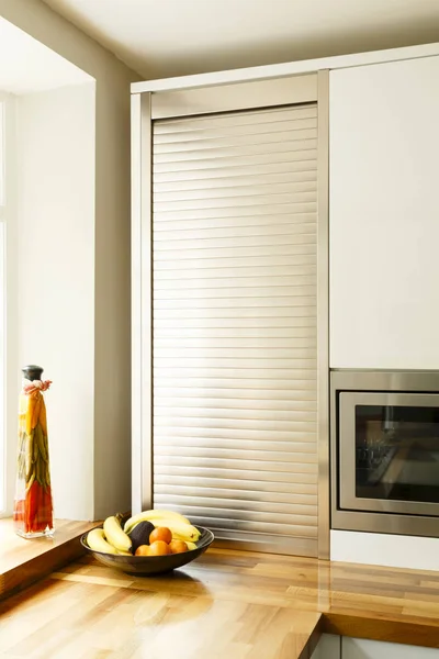Roller Shutter Cupboard Tambour Modern Fitted Kitchen — Stock Photo, Image
