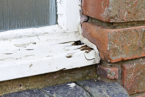 Closeup Rotten Old Wooden Window Frame — Stock Photo, Image