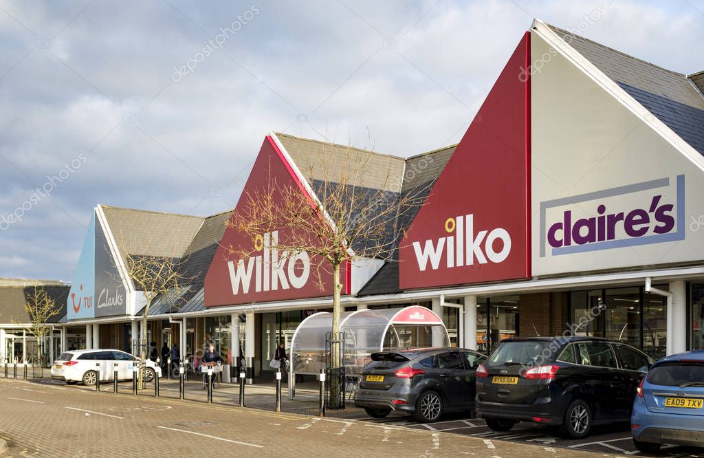 Milton Keynes, UK - February 11, 2019. Exterior of a Wilko store on a retail park. Wilko is a British homeware retailer formerly called Wilkinson Hardware Stores