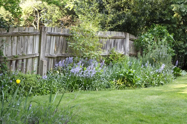 Wooden garden boundary fence — Stock Photo, Image