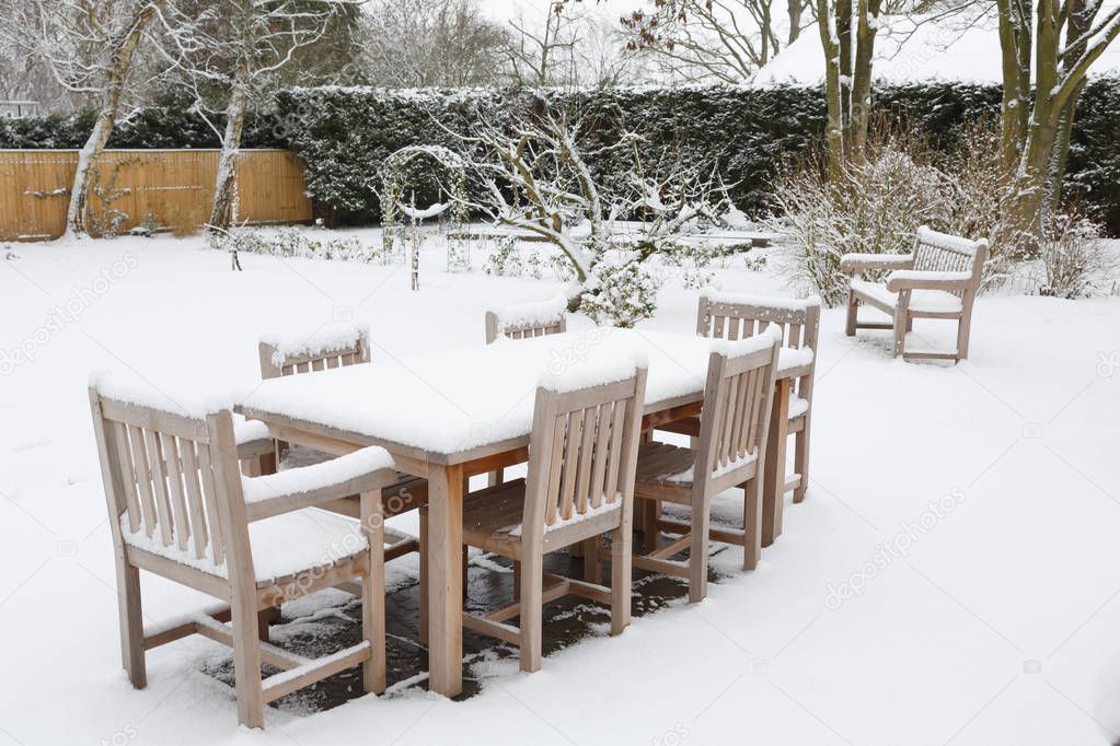 Patio garden furniture in winter
