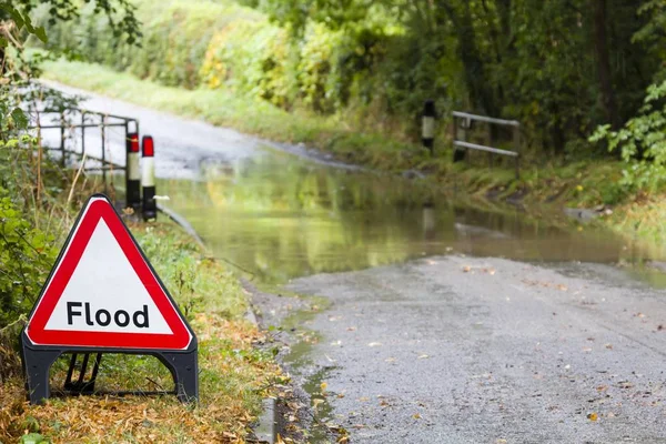 Flooded road in England, UK