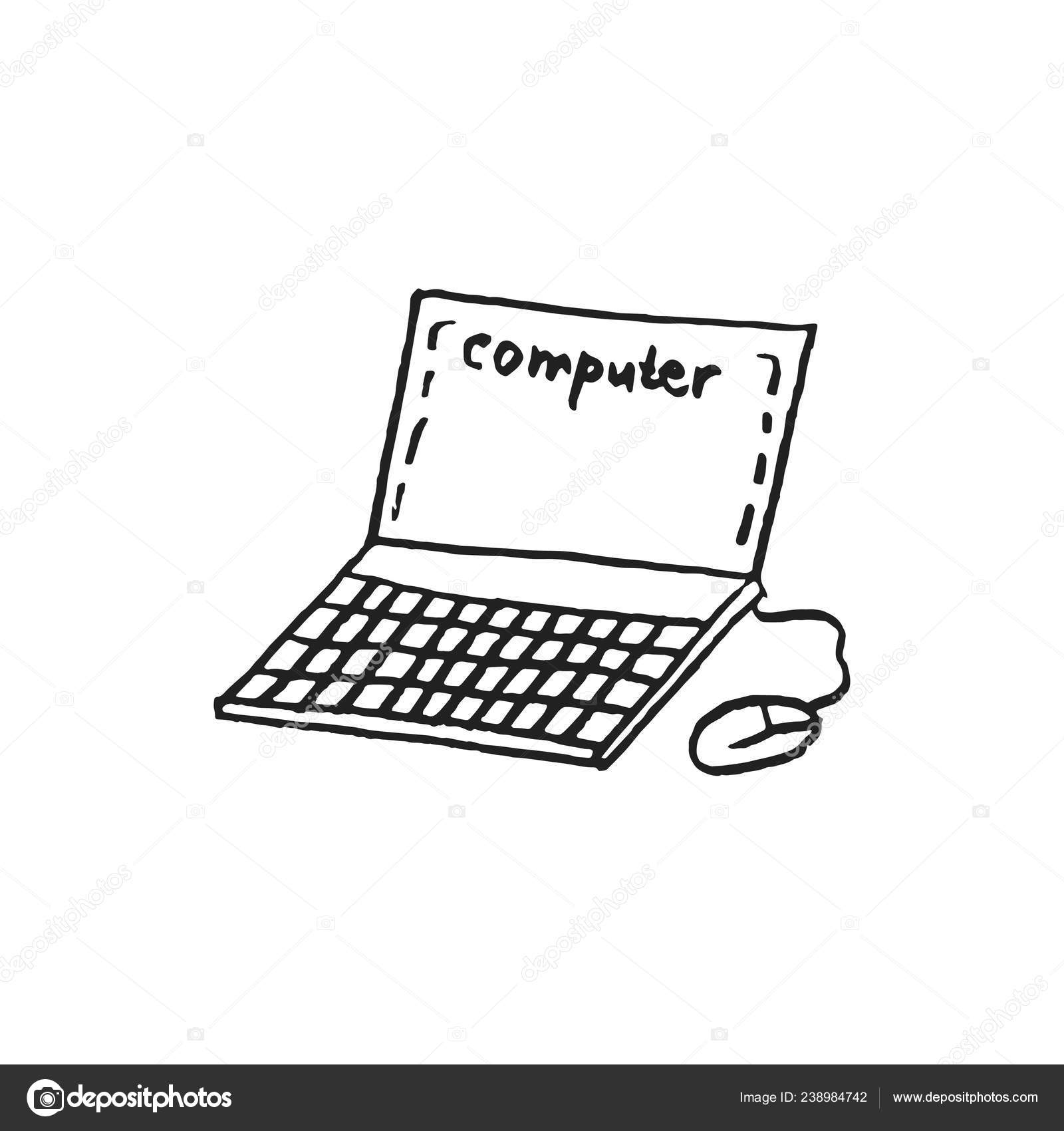 Computer Doodle Sketch Isolated White Background Stock