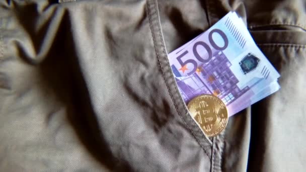 Geld Bitcoin Zak Van Broek — Stockvideo