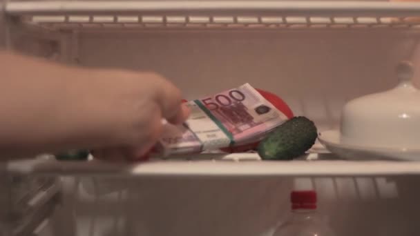 Geld Kühlschrank Retten Bank — Stockvideo