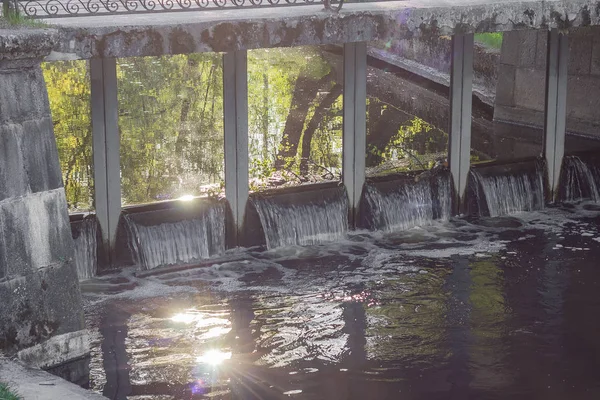 Dam Reflectie Landschap Reis Park — Stockfoto