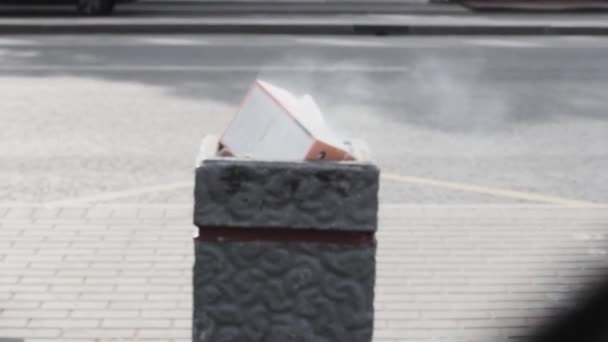 燃えるゴミ箱容器煙生態学 — ストック動画