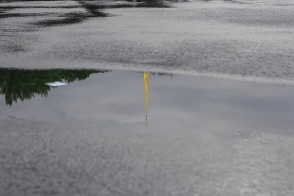 Reflexión Charco Aguja Viejo Asfalto — Foto de Stock