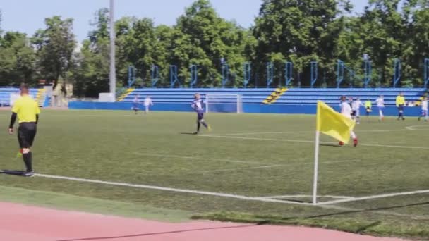 Fútbol Partido Niños Jugando Deportes — Vídeo de stock