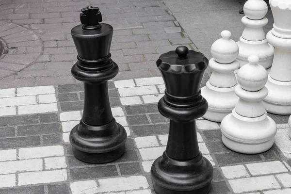 Chess Pieces Large Asphalt Game — Stock Photo, Image