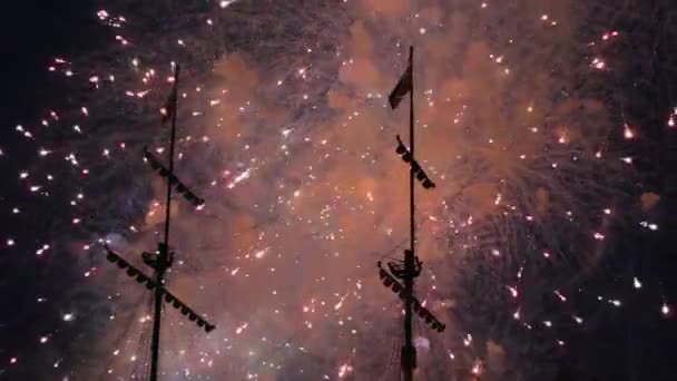 Fuegos Artificiales Explotando Luces Efectos Partido Multicolor Golpes Sonidos — Vídeos de Stock
