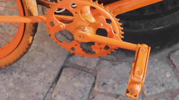Велосипедный Механизм Педаль Звезды Крупным Планом Оборудования — стоковое видео