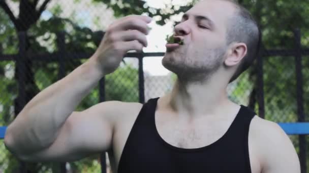 Adam Vejetaryen Kas Büyüme Organik Yaşam Tarzı Spor Fitness — Stok video