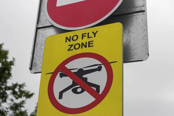 Señal Drones Zona Vuelo Advertencia Seguridad Ilegal —  Fotos de Stock