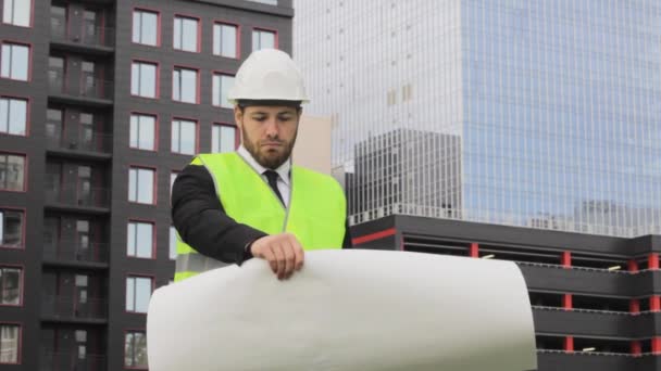 Ingeniero Constructor Como Dibujo Exitoso Plan Proyecto — Vídeo de stock