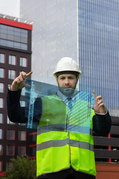 builder new technology hologram drawing architecture workman  taskmaster