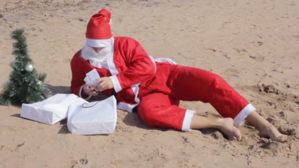 Santa Claus Geld Geschenken Viering Vakantie Bonus — Stockvideo